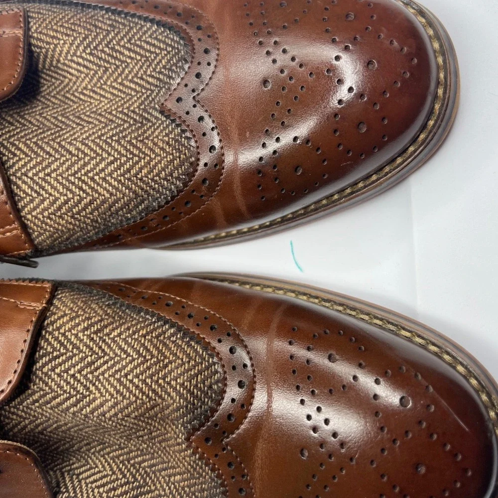 Goor Mens Brown Wingtip Oxford Dress Shoes Herringbone Brogue GS1069-333 Size 12